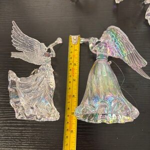 6 Iridescent Clear Acrylic Angel Ornaments 4x12cm, 2x14cm, can hang or stand